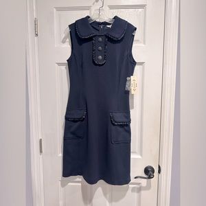 NWT Nanette Lepore Dark Navy Blue sleeveless dress; Ruffled collar; Size 6